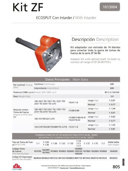 PTO ZF TENG.INT 16S151/221 Z14 INTARDERES